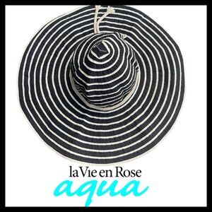 La Vie En Rose Aqua Black/Cream Optical Illusion Floppy Wide Brim Sun Hat